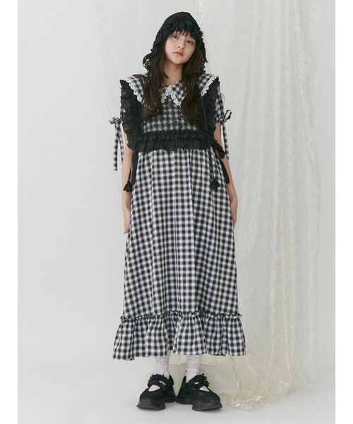merry jenny ギンガムリボンワンピース（ブラック） merry jenny（メリージェニー）の「ギンガムリボンワンピース