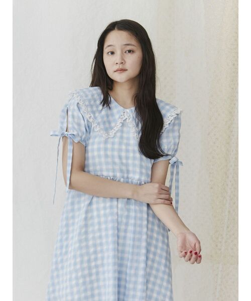 merry jenny ギンガムリボンワンピース（ブラック） merry jenny（メリージェニー）の「ギンガムリボンワンピース