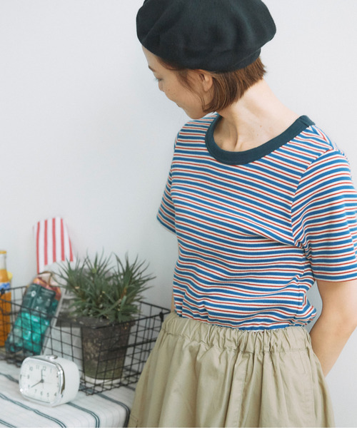 PAR ICI（パーリッシィ）の「ランダムテレコボーダー 半袖Tシャツ（Tシャツ/カットソー・レディース・ブルー/アイボリー・FREE）」の9枚目の写真