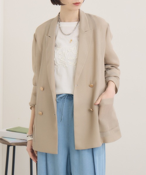 Dignite collier（ディニテコリエ）の「Dignite collier メッシュダブルジャケット（テーラードジャケット・レディース・ブラック/ベージュ/カーキ・FREE）」の7枚目の写真