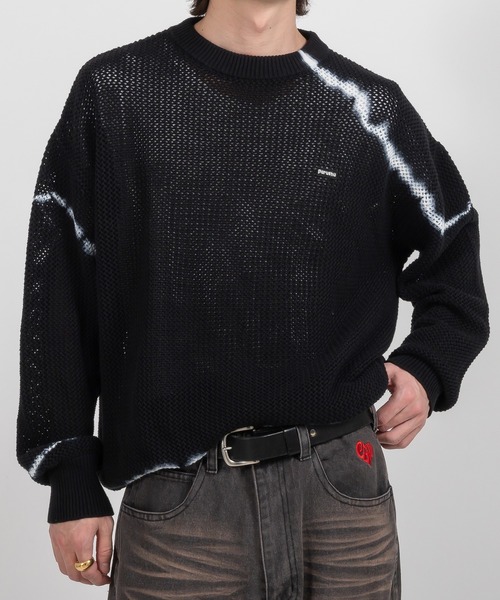 Perushu（ペルーシュ）の「ブリーチデザインメッシュニット（ニット/セーター・メンズ・ブルー/ブラック・MEDIUM/LARGE）」の5枚目の写真