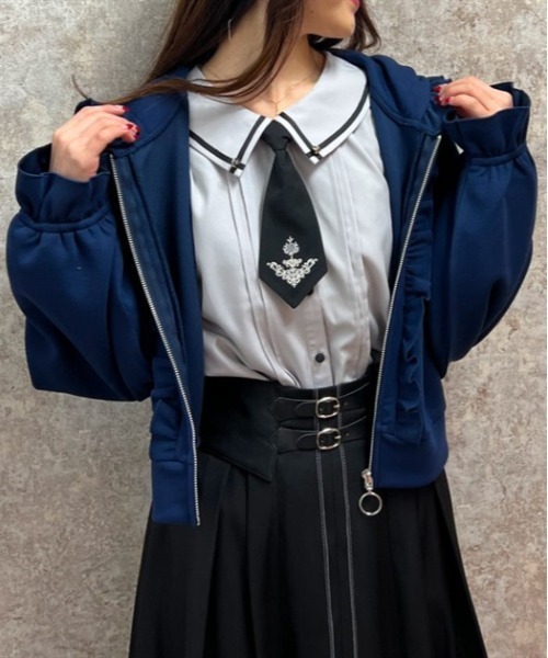 axes femme(アクシーズファム)の「ショート丈ダンボールパーカー(パーカー・レディース・ブラック/ネイビー/レッド・FREE)」の2枚目の写真