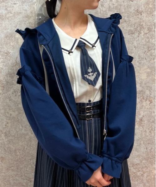 axes femme(アクシーズファム)の「ショート丈ダンボールパーカー(パーカー・レディース・ブラック/ネイビー/レッド・FREE)」の4枚目の写真