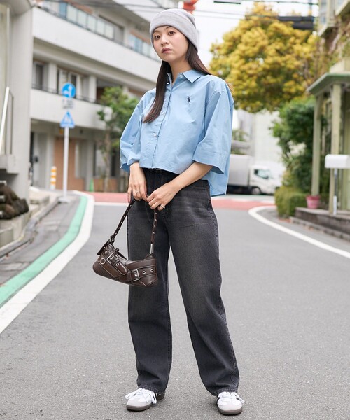 PUBLUX（パブリュクス）の「U.S. POLO ASSN./ユーエスポロアッスン 別注 ハーフスリーブワンポイント刺繍クロップドシャツ/半袖シャツ　限定展開（シャツ/ブラウス・レディース・その他13/オフホワイト/その他9/サックスブルー・ﾌﾘ-）」の12枚目の写真