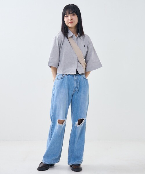 PUBLUX（パブリュクス）の「U.S. POLO ASSN./ユーエスポロアッスン 別注 ハーフスリーブワンポイント刺繍クロップドシャツ/半袖シャツ　限定展開（シャツ/ブラウス・レディース・その他13/オフホワイト/その他9/サックスブルー・ﾌﾘ-）」の20枚目の写真