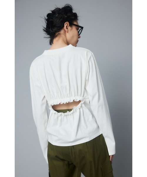 【セール】Back open gather tops バックオープンギャザートップス（Tシャツ/カットソー）｜HeRIN.CYE（ヘリンドットサイ）