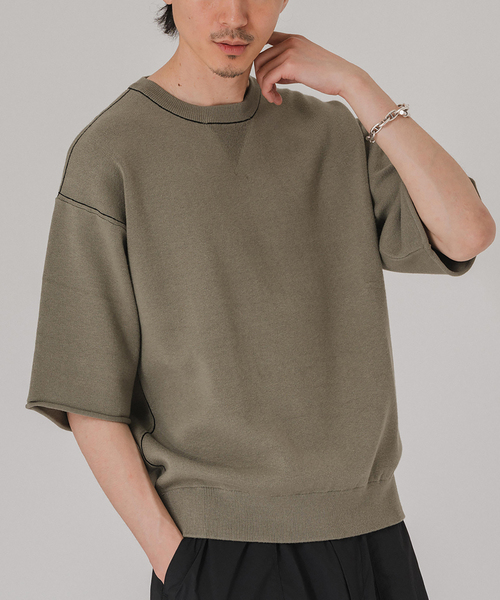 EDIFICE(エディフィス)の「スウェットライク ショートスリーブ ニット Tシャツ(ニット/セーター・メンズ・ブラック/ベージュ/カーキ/ネイビー・MEDIUM/LARGE)」の4枚目の写真