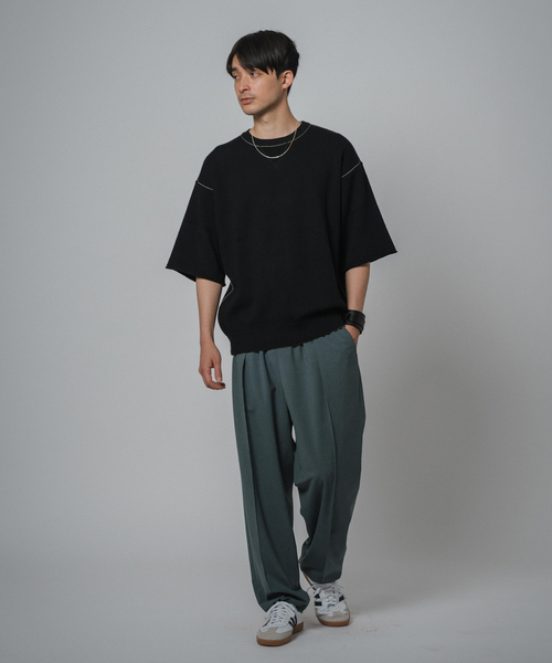 EDIFICE(エディフィス)の「スウェットライク ショートスリーブ ニット Tシャツ(ニット/セーター・メンズ・ブラック/ベージュ/カーキ/ネイビー・MEDIUM/LARGE)」の5枚目の写真