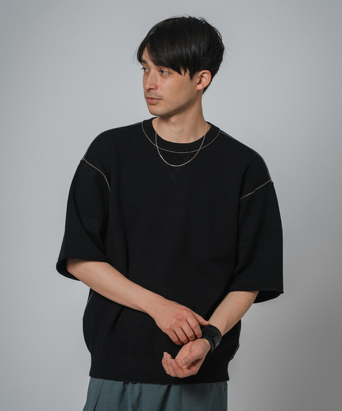 EDIFICE(エディフィス)の「スウェットライク ショートスリーブ ニット Tシャツ(ニット/セーター・メンズ・ブラック/ベージュ/カーキ/ネイビー・MEDIUM/LARGE)」の8枚目の写真