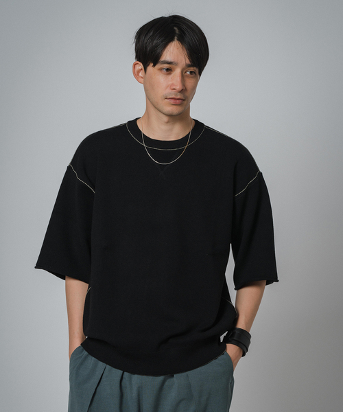 EDIFICE(エディフィス)の「スウェットライク ショートスリーブ ニット Tシャツ(ニット/セーター・メンズ・ブラック/ベージュ/カーキ/ネイビー・MEDIUM/LARGE)」の9枚目の写真