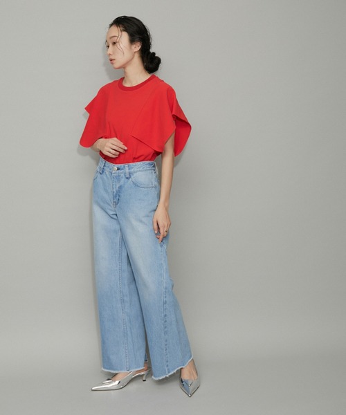 ADAM ET ROPE'(アダムエロペ)の「【サステナブル・WEB限定】スクエアスリーブプルオーバー(Tシャツ/カットソー・レディース・ホワイト/レッド/ホワイト系その他/ブラック・FREE)」の11枚目の写真