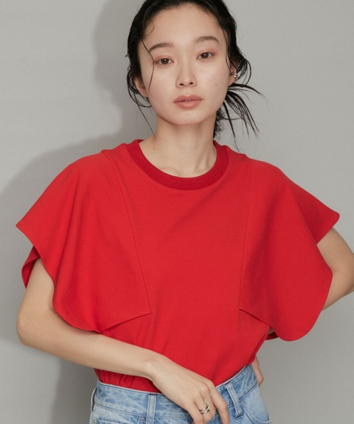 ADAM ET ROPE'(アダムエロペ)の「【サステナブル・WEB限定】スクエアスリーブプルオーバー(Tシャツ/カットソー・レディース・ホワイト/レッド/ホワイト系その他/ブラック・FREE)」の13枚目の写真