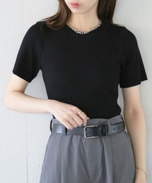 【MAISON BREEZE reveur】Ribbed short-sleeved knit リブ切替クルーネックハーフスリーブニット 半袖ニット