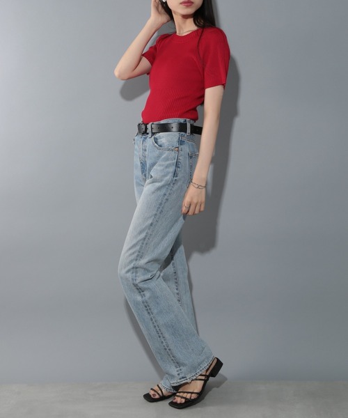 MAISON BREEZE reveur（メゾンブリーズレヴール）の「【MAISON BREEZE reveur】Ribbed short-sleeved knit リブ切替クルーネックハーフスリーブニット 半袖ニット（ニット/セーター・レディース・オフホワイト/レッド/ブラック・FREE）」の11枚目の写真