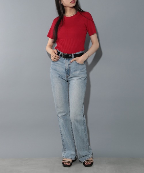 MAISON BREEZE reveur（メゾンブリーズレヴール）の「【MAISON BREEZE reveur】Ribbed short-sleeved knit リブ切替クルーネックハーフスリーブニット 半袖ニット（ニット/セーター・レディース・オフホワイト/レッド/ブラック・FREE）」の12枚目の写真