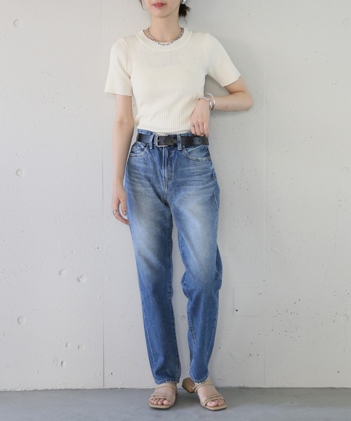 MAISON BREEZE reveur（メゾンブリーズレヴール）の「【MAISON BREEZE reveur】Ribbed short-sleeved knit リブ切替クルーネックハーフスリーブニット 半袖ニット（ニット/セーター・レディース・オフホワイト/レッド/ブラック・FREE）」の20枚目の写真