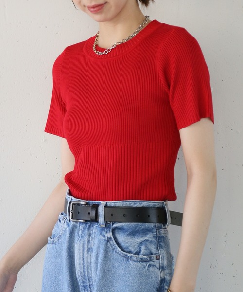 セール】【MAISON BREEZE reveur】Ribbed short-sleeved knit