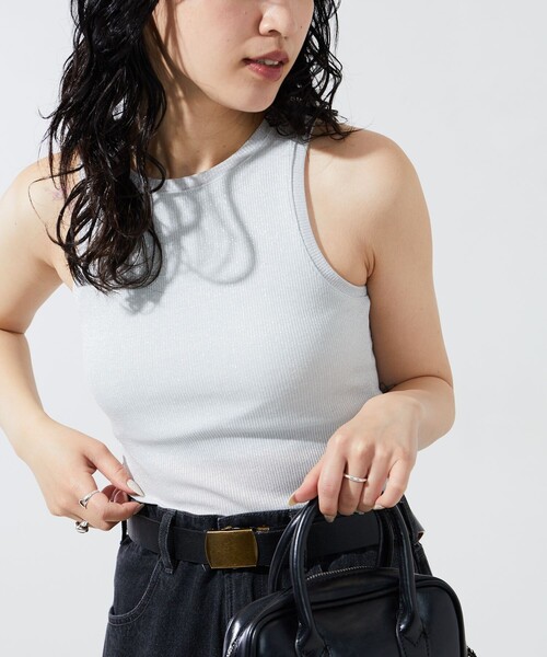 FREAK'S STORE（フリークスストア）の「限定展開　カップ付き ラメ テレコ アメスリ タンク（タンクトップ・レディース・シルバー/ブラック/サックスブルー/コーラルピンク・ﾌﾘ-）」の4枚目の写真