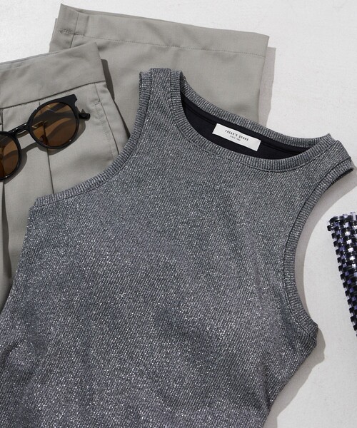 FREAK'S STORE（フリークスストア）の「限定展開　カップ付き ラメ テレコ アメスリ タンク（タンクトップ・レディース・シルバー/ブラック/サックスブルー/コーラルピンク・ﾌﾘ-）」の2枚目の写真