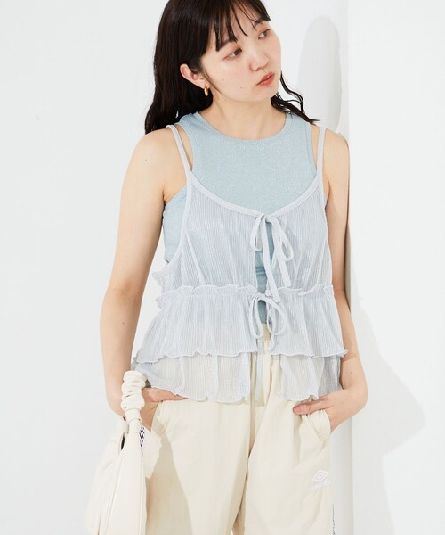 FREAK'S STORE（フリークスストア）の「限定展開　カップ付き ラメ テレコ アメスリ タンク（タンクトップ・レディース・シルバー/ブラック/サックスブルー/コーラルピンク・ﾌﾘ-）」の16枚目の写真