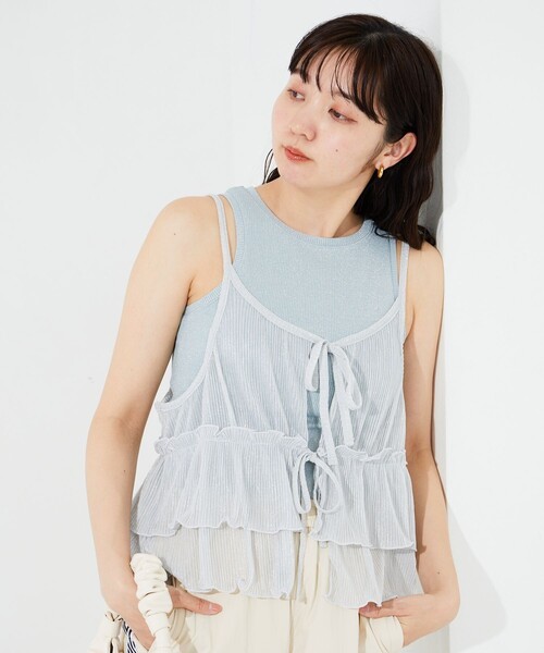 FREAK'S STORE（フリークスストア）の「限定展開　カップ付き ラメ テレコ アメスリ タンク（タンクトップ・レディース・シルバー/ブラック/サックスブルー/コーラルピンク・ﾌﾘ-）」の15枚目の写真