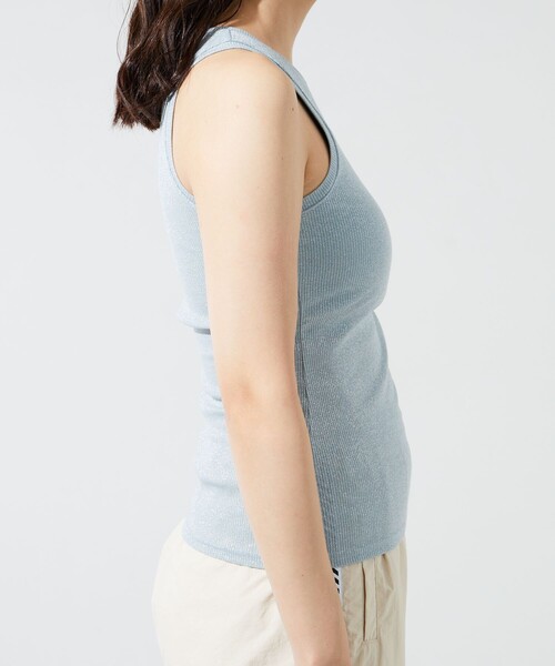 FREAK'S STORE（フリークスストア）の「限定展開　カップ付き ラメ テレコ アメスリ タンク（タンクトップ・レディース・シルバー/ブラック/サックスブルー/コーラルピンク・ﾌﾘ-）」の9枚目の写真