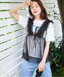 mysty woman | フリルチュールリボンチュニックベスト 121441(ベスト)