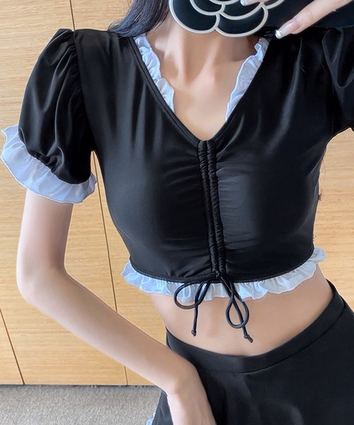 セール】Vネック フリル タンキニ スカート スイムウエア（水着