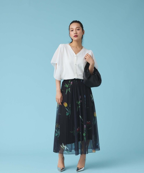 Edit Sheen（エディットシーン）の「フラワープリントチュールフレアスカート（スカート・レディース・ブラック/アイボリー・M）」の3枚目の写真