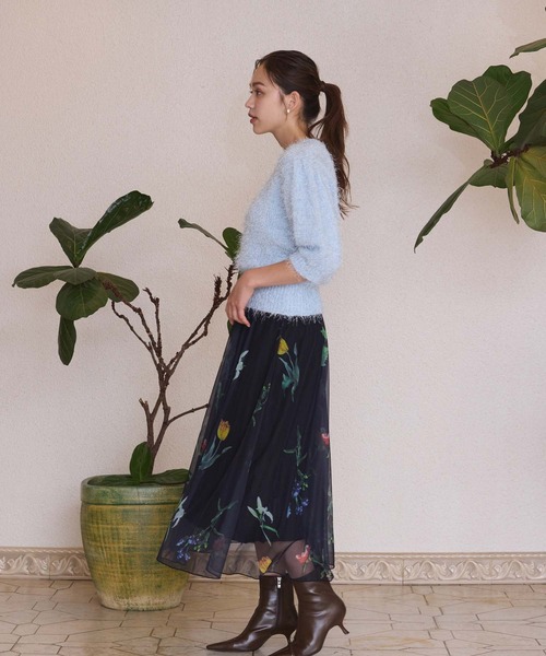 フラワープリントチュールフレアスカート（スカート）｜Edit Sheen