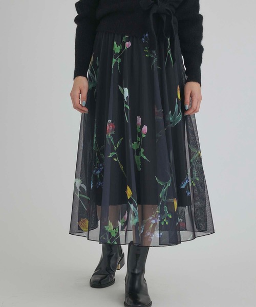 Edit Sheen（エディットシーン）の「フラワープリントチュールフレアスカート（スカート・レディース・ブラック/アイボリー・M）」の21枚目の写真