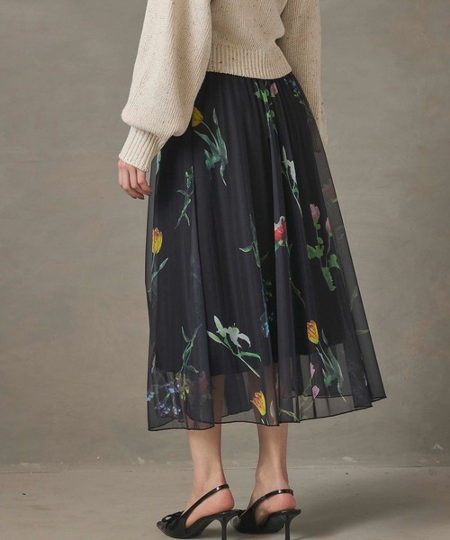 Edit Sheen（エディットシーン）の「フラワープリントチュールフレアスカート（スカート・レディース・ブラック/アイボリー・M）」の20枚目の写真