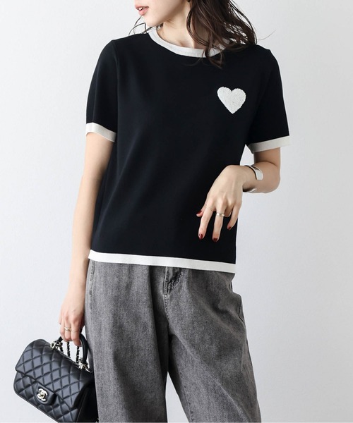 La-gemme(ラジェム)の「ハート刺繍リンガーサマーニット(ニット/セーター・レディース・ホワイト×ブラック/ブラック/ホワイト・フリー)」の3枚目の写真