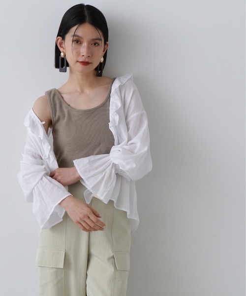 N.（N. Natural Beauty Basic）（エヌエヌナチュラルビューティーベーシック）の「テレコタンクトップ（タンクトップ・レディース・ブラック/オフホワイト/ベージュ・MEDIUM）」の3枚目の写真