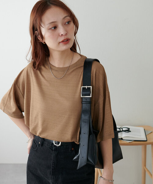セール】【新色追加/WEB限定】梨地シアー5分袖（Tシャツ/カットソー