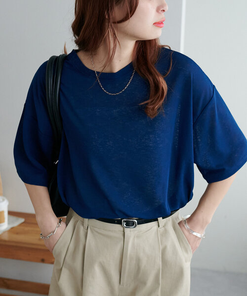 DISCOAT(ディスコート)の「【新色追加/WEB限定】梨地シアー5分袖(Tシャツ/カットソー・レディース・グレー/ピンク/オレンジ/ホワイト/ブラック/ネイビー/ブラウン/グリーン/モカ/バーガンディー・MEDIUM)」の11枚目の写真
