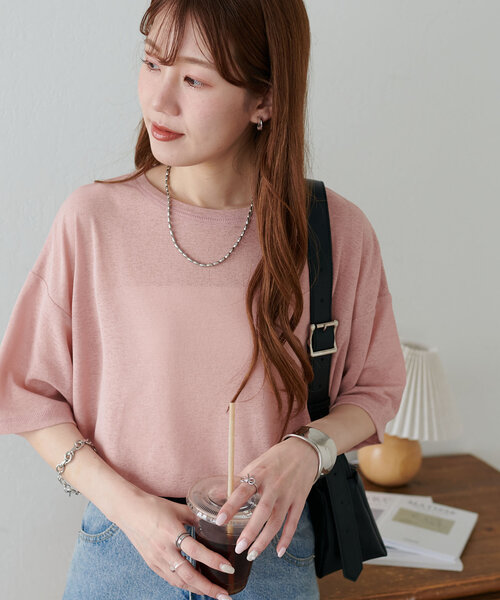DISCOAT(ディスコート)の「【新色追加/WEB限定】梨地シアー5分袖(Tシャツ/カットソー・レディース・グレー/ピンク/オレンジ/ホワイト/ブラック/ネイビー/ブラウン/グリーン/モカ/バーガンディー・MEDIUM)」の16枚目の写真