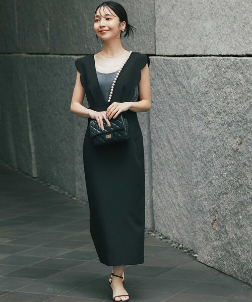 ラブティックボンボン　ダブルクロススカラップパールジャンドレ　ブラック 最強愛されワンピ】ダブルクロススカラップパールジャンドレ