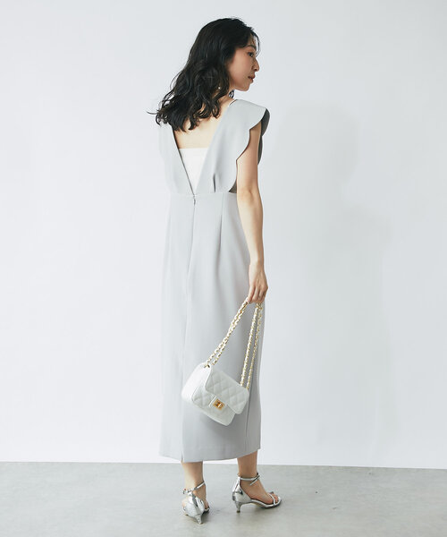 La boutique BonBon（ラブティックボンボン）の「【最強愛されワンピ】ダブルクロススカラップパールジャンドレ（ワンピース・レディース・ブラック/ネイビー/ライトグレー・PS/36/FREE）」の14枚目の写真