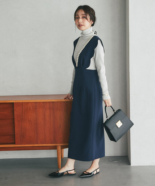 ラブティックボンボン　ダブルクロススカラップパールジャンドレ　ブラック 最強愛されワンピ】ダブルクロススカラップパールジャンドレ