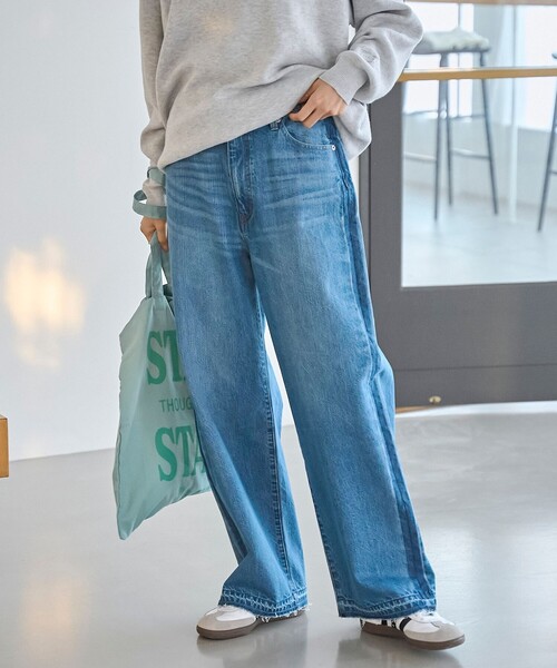 coen（コーエン）の「【スタイルアップ叶う】サイドラインカットオフバギーデニムパンツ（デニムパンツ・レディース・ダークグレー/コバルトブルー/ライトブルー・S/L/M）」の4枚目の写真