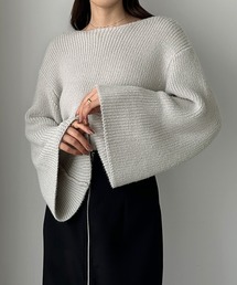 uncrave グレー フレアスリーブニット アシンメトリードレープフレアスリーブニット（ニット/セーター