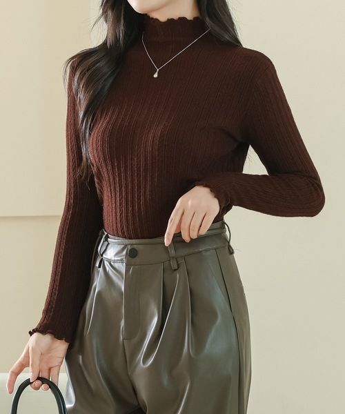Lace Ladies（レースレディース）の「プチハイネック メロウ フリル 長袖 ニット プルオーバー（ニット/セーター・レディース・ベージュ/ブラウン/ブラック/アイボリー/グレイッシュベージュ・FREE）」の11枚目の写真