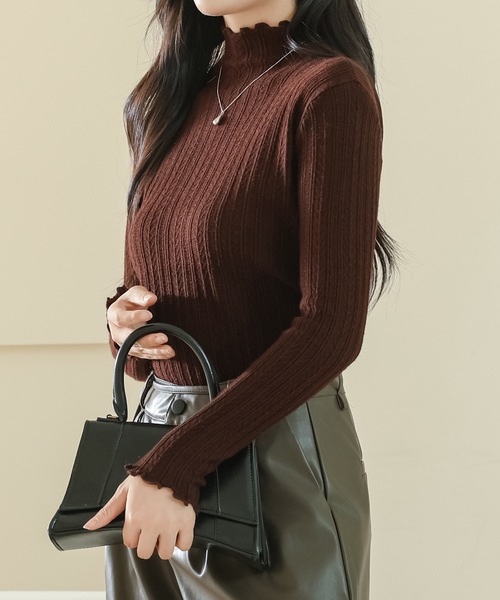 Lace Ladies（レースレディース）の「プチハイネック メロウ フリル 長袖 ニット プルオーバー（ニット/セーター・レディース・ベージュ/ブラウン/ブラック/アイボリー/グレイッシュベージュ・FREE）」の12枚目の写真