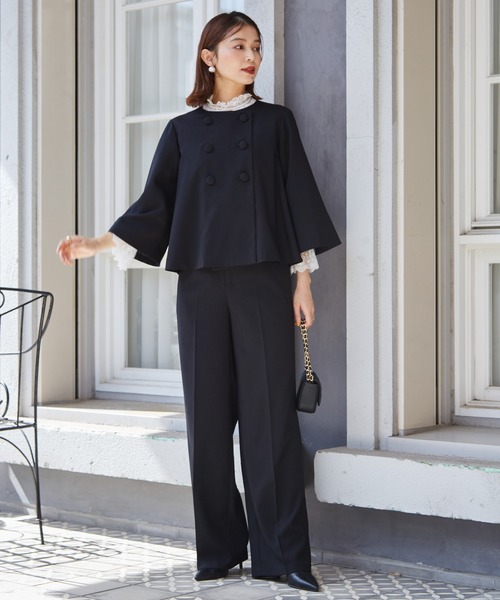 セール】【2点セット】ダブルボタンフレアージャケットセットアップ