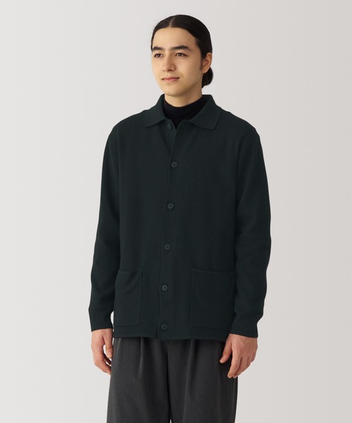 ブラック 長袖カーディガン シャツカラー セール】紳士 洗えるミラノリブ編みシャツカーディガン（カーディガン