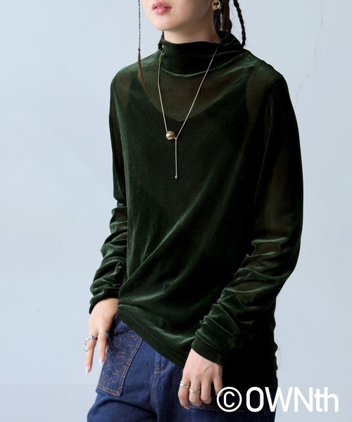 tシャツ ベルベットシアーギャザートップス レディース OWNth tシャツ ベルベットシアーギャザートップス レディース