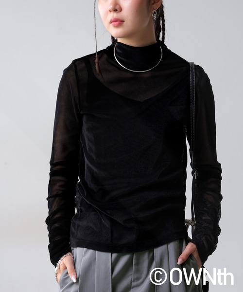 OWNth(オンス)の「ベルベットシアーギャザートップス(Tシャツ/カットソー・レディース・カーキ/ブラック・R/P)」の21枚目の写真