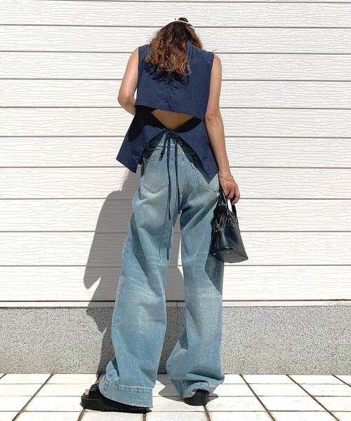 Q（キュー）の「バックオープンブラウス（シャツ/ブラウス・レディース・アイボリー/ネイビー・MEDIUM）」の12枚目の写真