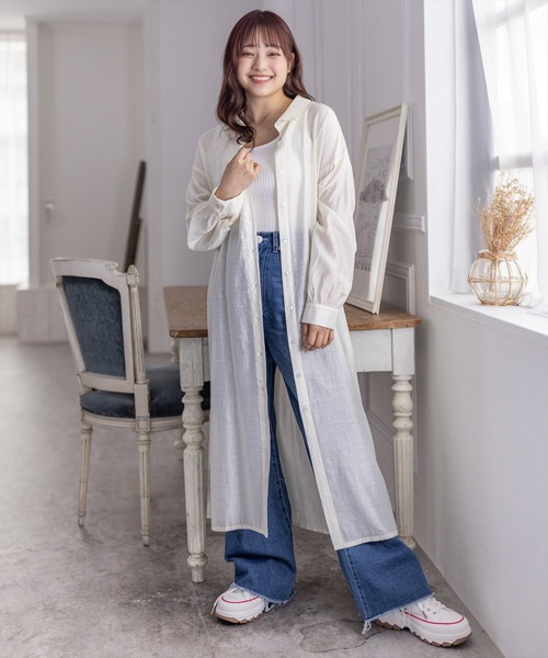 セール】ウエストリボンロングシャツ［大人 カジュアル 着回し力抜群